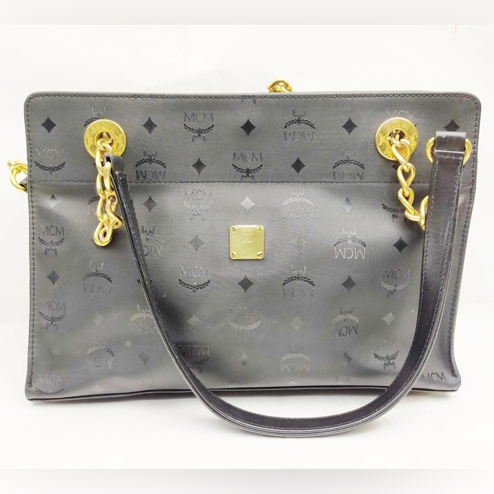 Authentic MCM Black Shoulder Bag with Gold Hardware and MCM Monogram